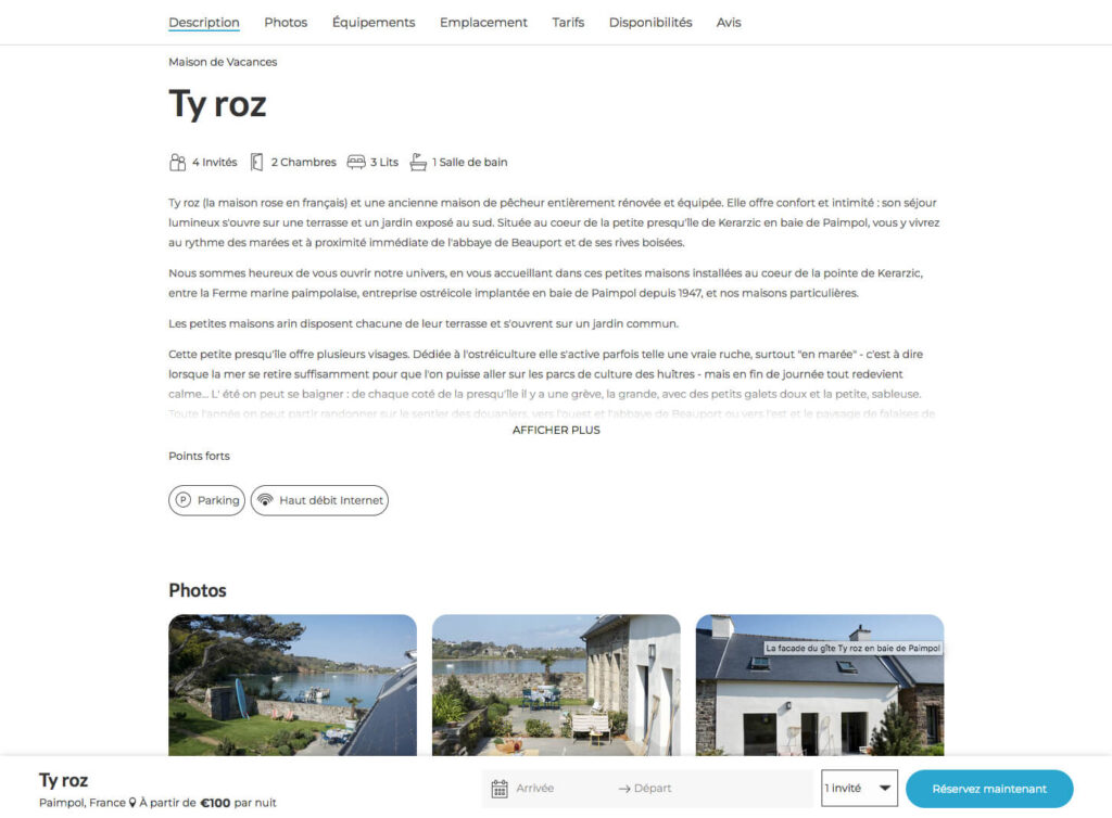 Présentation des infos du gîte